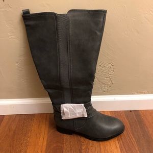 Grey Wide Calf Boots